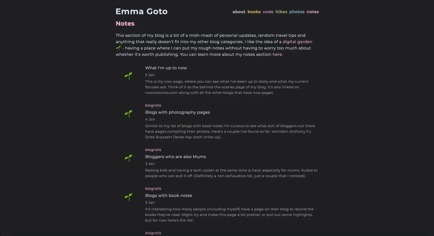 Captura de pantalla del blog de Emma Goto
