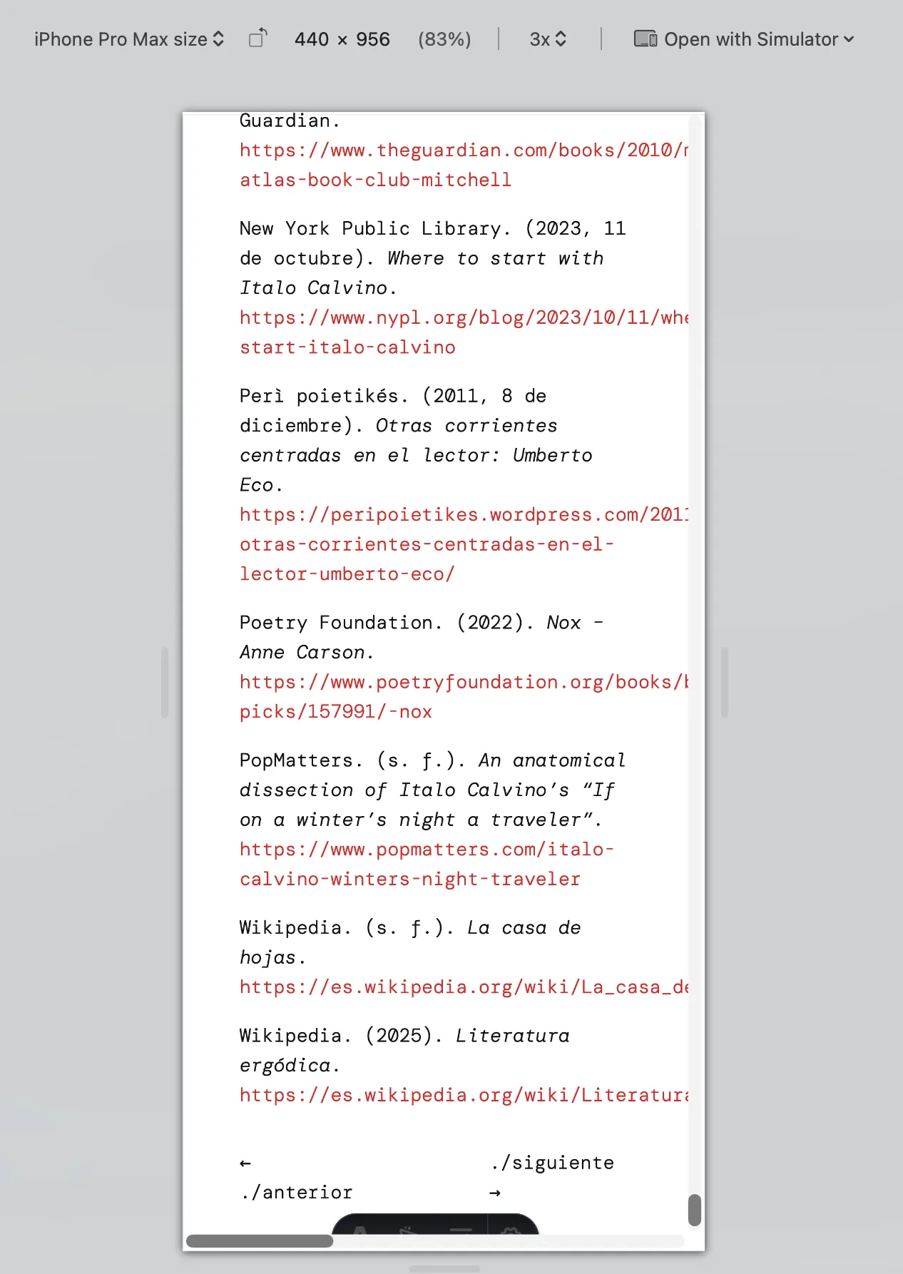 Vista móvil de escritura::extendida mostrando URLs largas que desbordan el contenedor del texto